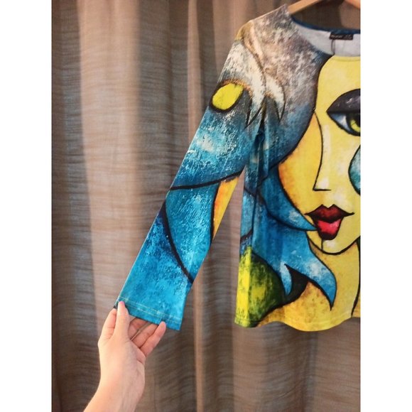 Nwt Women's Noracora Vibrant Colorful Art Front & Back Print Blouse Small - Picture 4 of 8